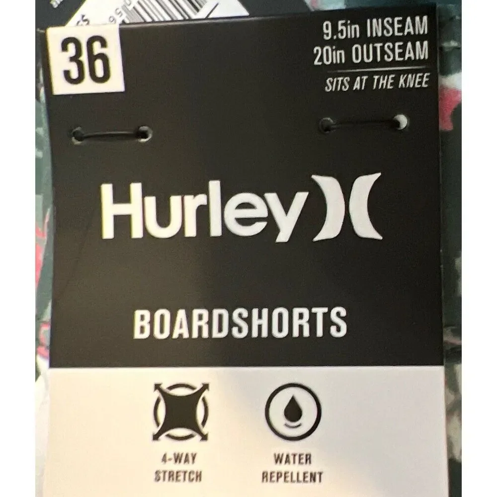New $50 Hurley Board Shorts Men 36 Tropical Escape Paradise‎ Swim Duck Green